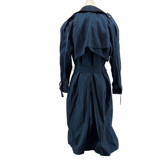 London Fog Blue Trench Coat Women's 8 Petite Double Breasted Belted - Picture 4 of 12
